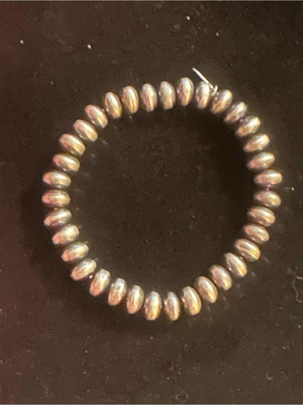 8mm Rondelle Silver Plated Copper Pearl Stretch Bracelet 6.25-7